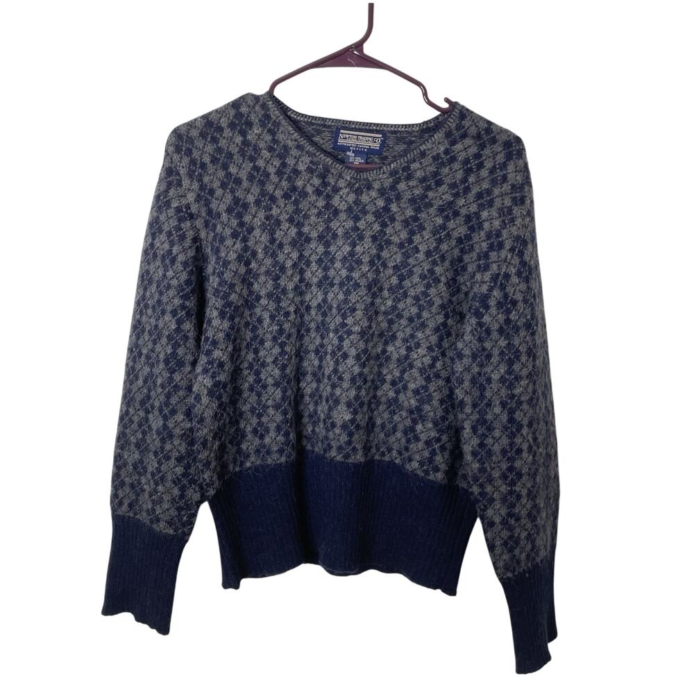 Vintage Newton Trading Sweater Size Medium Petite Wool‎ Angora Argyle Heritage